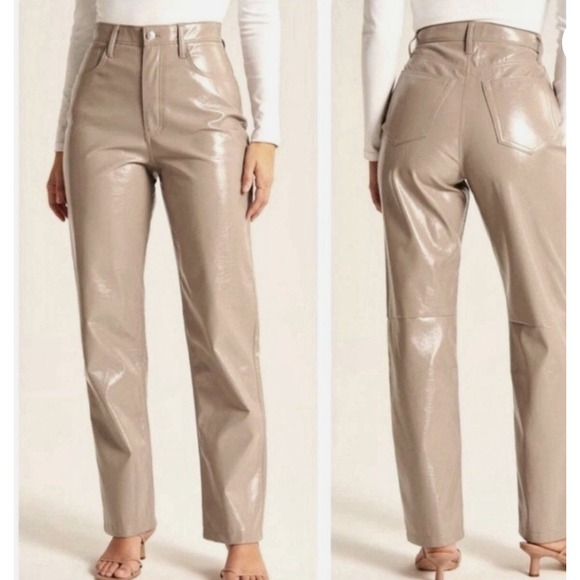 Abercrombie & Fitch Pants - Abercrombie & Fitch 14 Vegan Leather 90 Straight Ultra High Rise Curve Love Tan